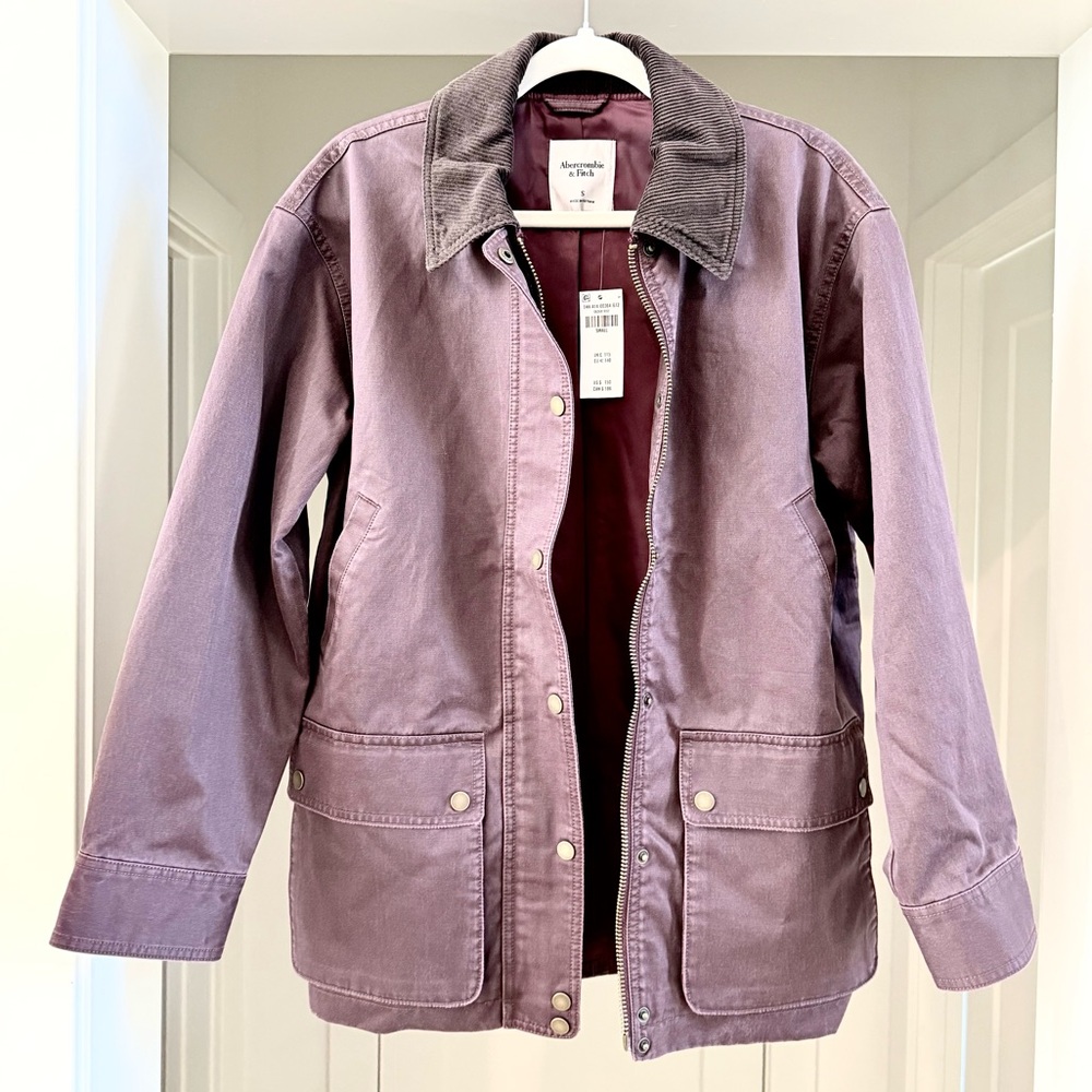 Abercrombie & Fitch Mid-Length Waxed Barn Jacket - Size S - Burgundey - Picture 7 of 8